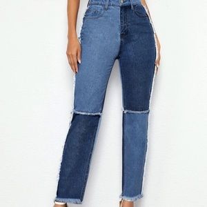 patchwork spliced contrast jeans